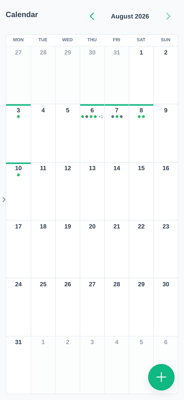 The calendar on a phone