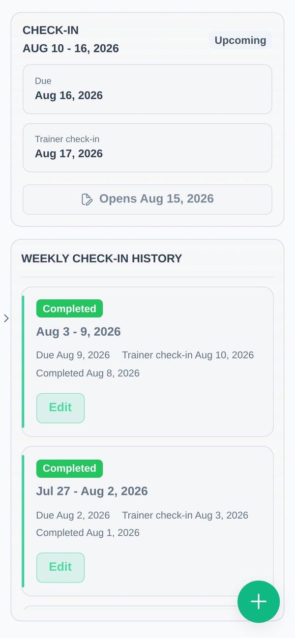 The check-ins screen on a phone
