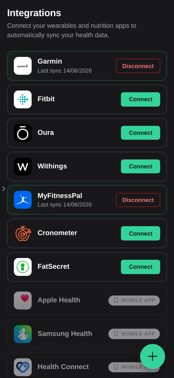 The Integrations screen listing providers