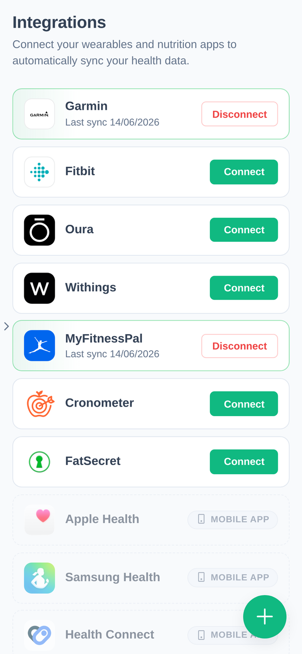 The Integrations screen listing providers