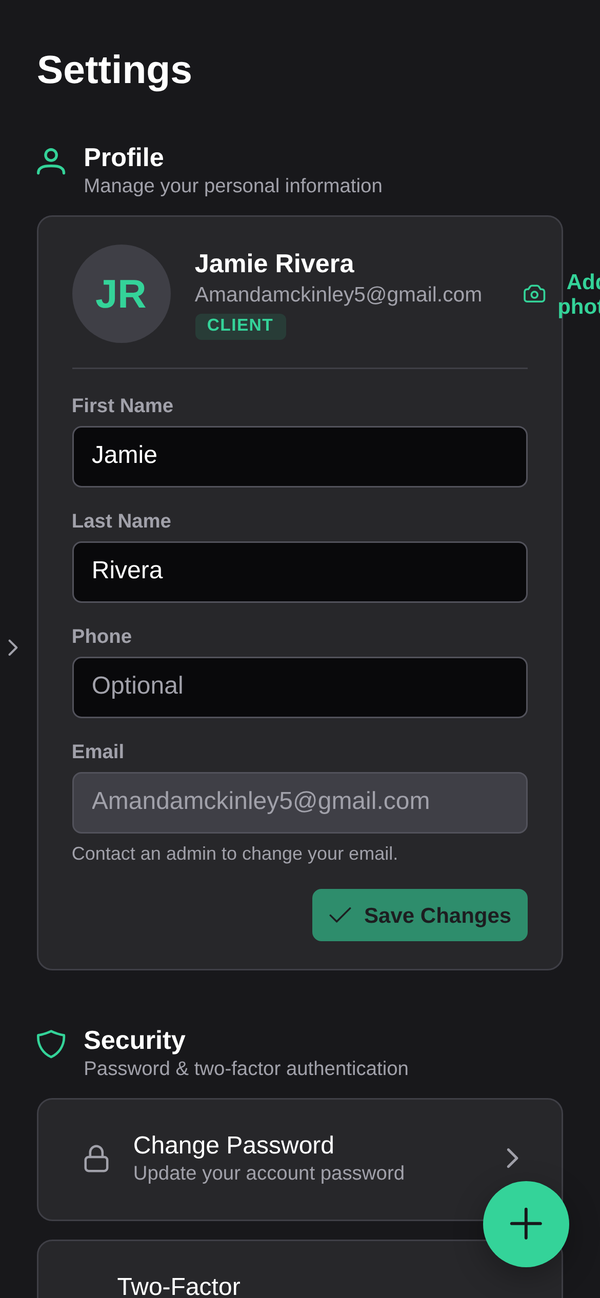 The Settings screen on a phone