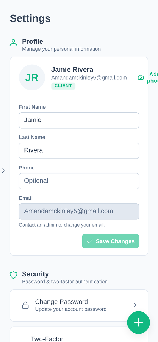 The Settings screen on a phone